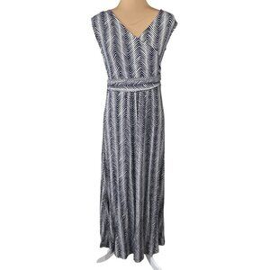 Talbots Petites Maxi Dress Size MP Medium Sleeveless V-Neck Blue White